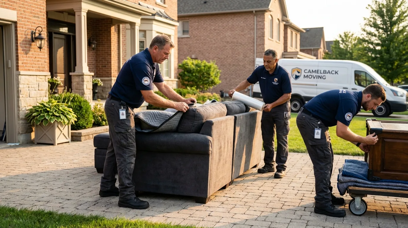 Large estate moving crew wrapping furniture in Ukiah, CA